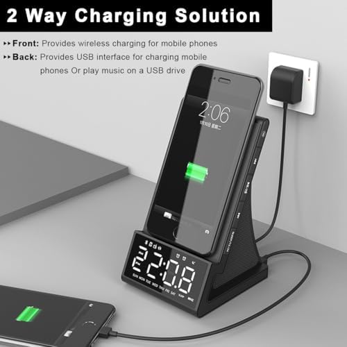 DPNAO 8-in-1 Wireless Charging Station with Bluetooth Speaker, Alarm Clock,FM Radio,Remote Control,Fast Charging Dock Compatible with iPhone 17/16/15/14, Samsung S25/S24,Android Phones - 2