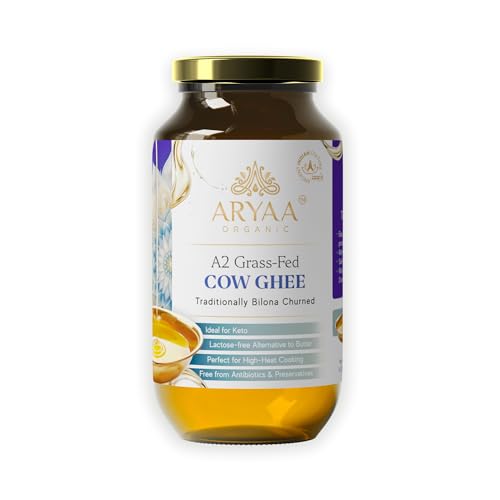 Aryaa Organic A2 Ghee | Grass-fed Cow Ghee, Bilona Method |1Liter (34 fl oz) | Premium Ayurvedic Elixir | Lactose-free, Non-GMO, Keto-Friendly, Gluten-Free, Hormone-Free, Additive Free