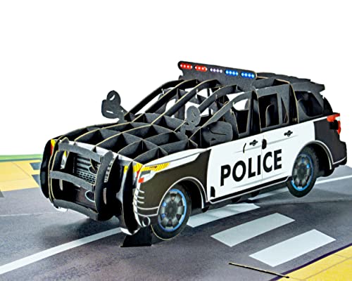 WOWPAPERART Police Car Cruiser Vehicle - 3D Pop Up Greeting Card For All Occasions - Love, Birthday, Fathers Day, Christmas, Congrats, Retirement, Graduation - 5x7 Inch
