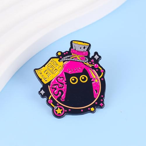 Don't Open Evil Inside Black Cat Potion Bottle Pin Brooch, Dark Magic Enamel Pin, Gift For Black Cat Mom Mama Witchy Friend, Mystic Feline Lover Lapel Badge, Spooky Halloween Vibes Decorative Jewelry Accessories2