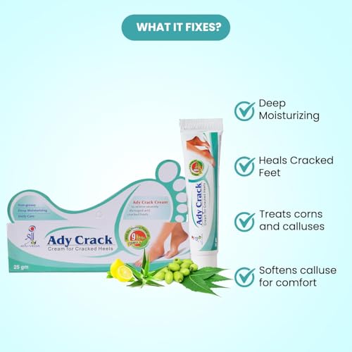 Image of Shree Ayu-Veda Ady Crack Cream, Foot cream, For Dry & Cracked Feet, Moisturizes & Soothes Feet, Heel Repair, Chapped Skin | 9 Herbs Formula - 4 x 25g (pack of 4)