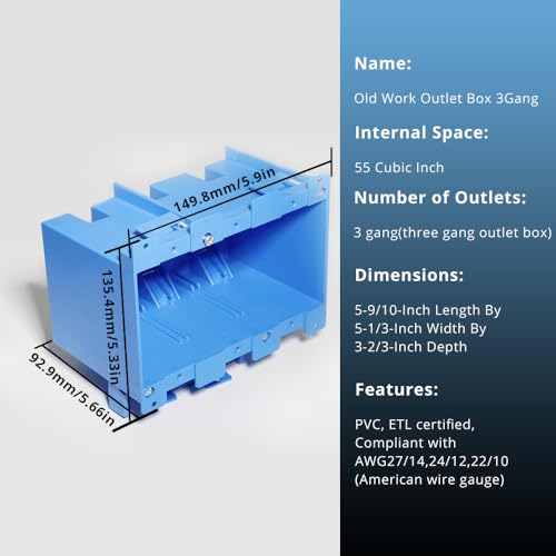 Image of 3 Gang Old Work Box,Plastic Junction for Switches,PVC Box 3 Gang Deep | ETL Listed for Home Improvement,AWG Standard,Fire Rated for Two Hours(1 Pack)