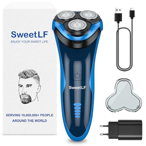 SweetLF Elettrico Barba Uomo Impermeabile a 3 Testine Rotanti,Blue