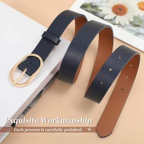 SANSTHS Women Faux Leather Chic Belts for Jeans Pants Fashion Ladies Belt Solid Color with Gold Curved Pin Buckle
