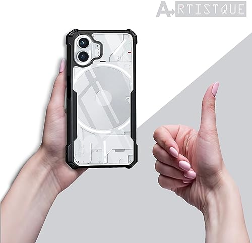 Image of A rtistque Clear Hard Transparent Acrylic Armor Anti-Drop Shockproof TPU Edge Back Cover Case for Nothing Phone 2 - Black