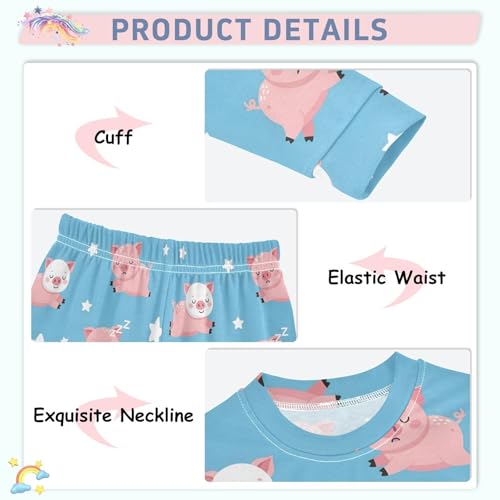 Pajama Sets Long Sleeve Sleep Piggy Pattern on Blue Soft Comfy Sleepwear 2 Piece PJS 3-8T4