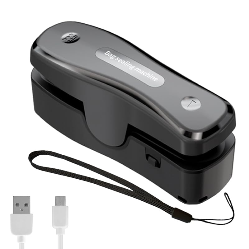 Generic Mini Bag Sealer, 2 In 1 Heat Sealer Machine With Cutter, Type C Rechargeable Handheld Bag Resealer With Magnetic, Black Sealing Machine For Chip Bags, Plastic Bags, Food Storage(EU CE CERT)