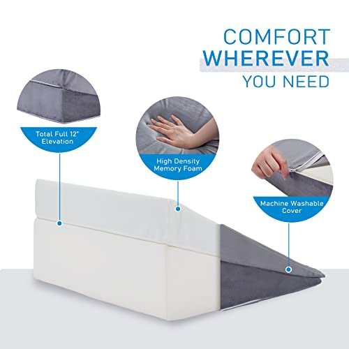 Dreamsir Bed Wedge Pillow, 3 In 1 Support, Adjustable To 4.5, 7.5 & 12 Inches, Memory Foam Wedge Pillows For Sleeping, Reading, Supporting Legs, Releasing Acid Reflux, Gerd, Snoring, Grey #TOP1