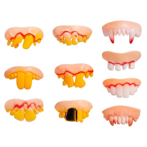 MaoNativey 10 Pièces Dents d'halloween Drôles – Fausses Dents de Démon et Vampire, Accessoire de Déguisement pour Fête, Soirée Costumée, Carnaval,...