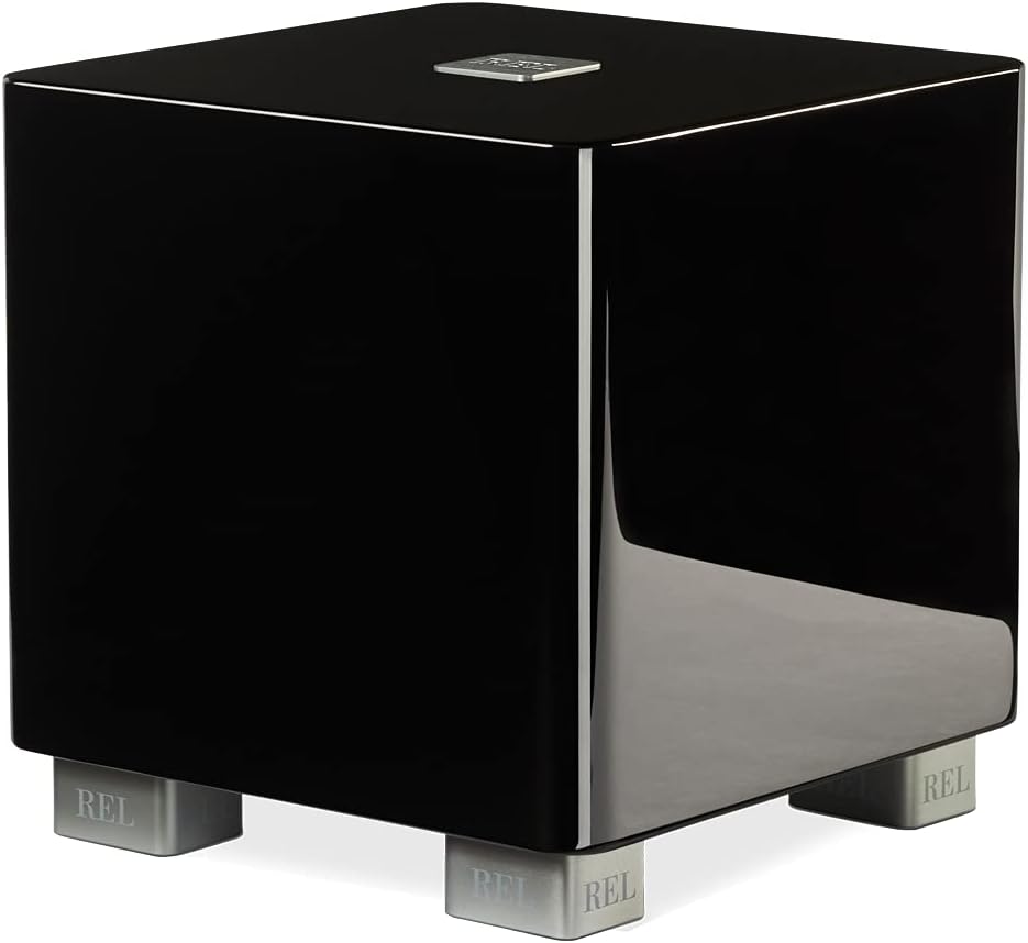 REL T/5x 8-Inch Powered Subwoofer – Compact Sealed Design with Class AB Amplifier, RCA Inputs, and Powerful Bass for HiFi Stereo Systems, Home Theater, and Surround Sound – High Gloss Black Finish