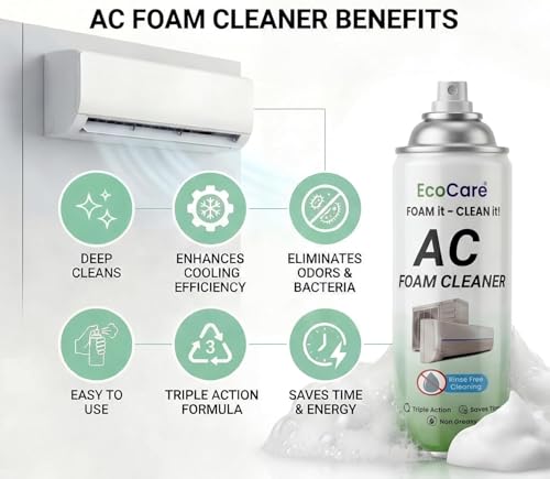 Image of EcoCare Air Conditioner Cleaning Foam Spray For Split AC & Window AC - 500 ml (Pack of 3) | No Rinse Foaming Coil Cleaner For AC Evaporator & Condenser Coil | Removes Dust Mold & Odor