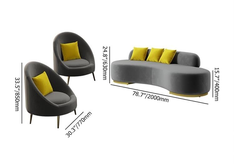 Image of LEGACY OF COMFORT Tara Upholstered Curved Sofa Living Room Set 3 Seater Sofa with 2 Chairs (Grey)
