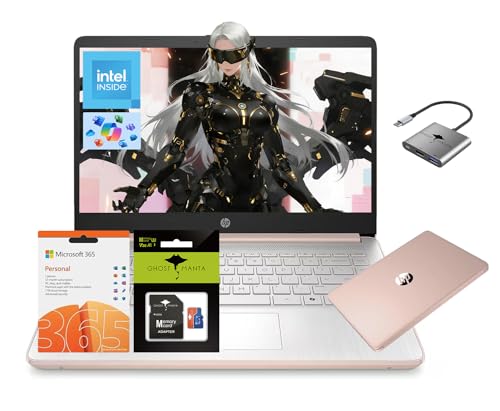 Image of HP 14 Laptop Computer, Quad-Core (Beat i3-1115G4), 8GB RAM 256GB Storage (128GB UFS+128GB SD Card), Laptops for Study Student 1-Year Office 365 Copilot AI WiFi 6 Win11 w /GM Accessories
