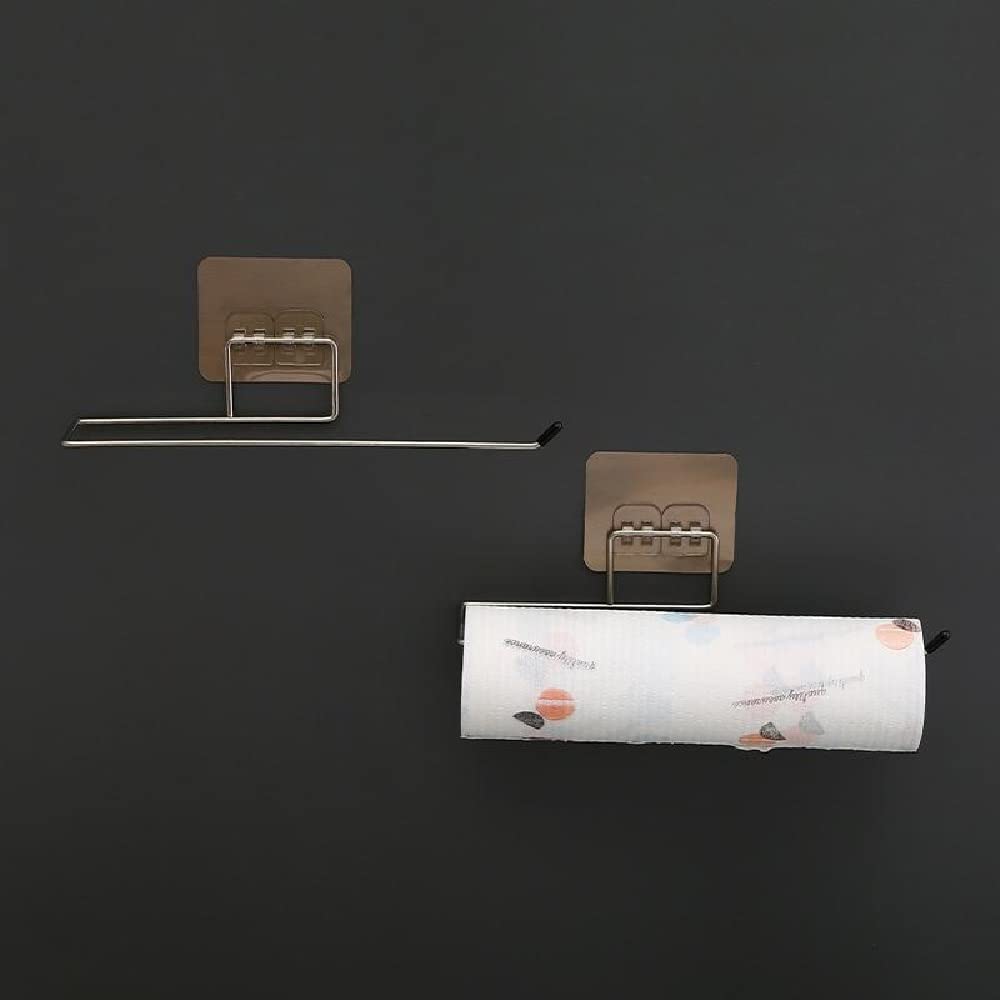 Mahi Enterprise® Stainless Steel Self Paper Roll Holder Tissue Paper Stand Towel Bar Hanger for Kitchen Bathroom Toilet with Magic Adhesive Pad and Kitchen Paper Roll Holder (Pack of 1)