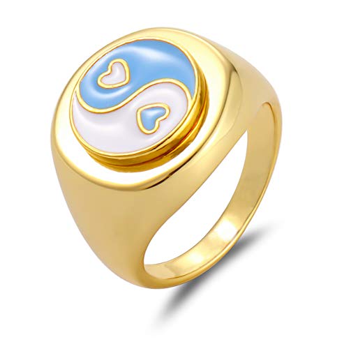 Yin yang enamel ring for women gold statement band ringoriental t…