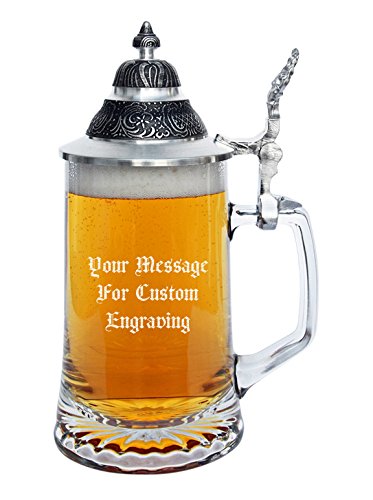 Personalized Glass Beer Stein Custom Engraved with Your Text, German Beer Stein Personalized with Your Text