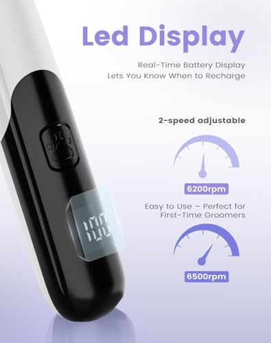 Image of Pets&Kins Dog Paw Hair Trimmer with LED Light for Dogs & Cats | Ultra Quiet Pet Grooming Clipper | 2 Speed Precision Pet Paw Hair Trimmer | USB-C Rechargeable Dog Grooming Kit with Flea Comb, Nail Clipper & Nail File | Black & White