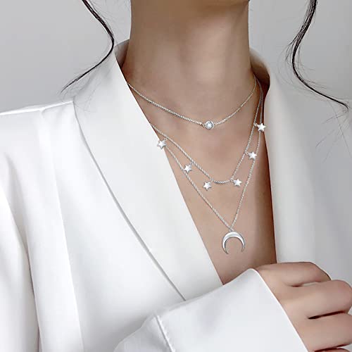 DAOCHONG Layered Necklace 925 Sterling Silver Multilayer Necklace Triple 3 Layered Choker Necklace Long Chain Necklace for Women2