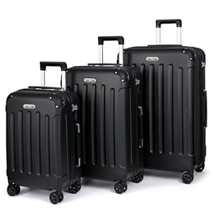 TANTOMI Kofferset 3-teilig, ABS Hartschalenkoffer Set, Reisekoffer Set mit Rollen, Gepäck-Sets (20/24/28 Zoll, Schwarz)