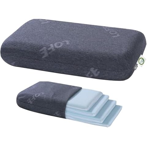 LOFE Adjustable Thin Memory Foam Pillow - 4 Heights from 1.2 to 4.8in, Cervical Pillow for Neck Pain Relief, CertiPUR-US Neck Support Pillow for Side Sleepers, Back/Stomach Sleepers, a Removable Cover Cover