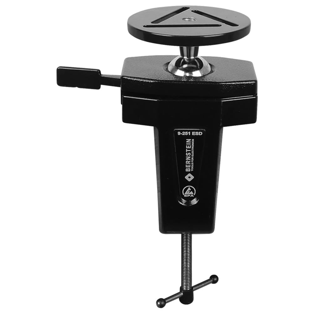 BERNSTEIN ESD Schraubstock Kugelgelenk-Kombination Spannfix Vario Zum Anklemmen + Kabel | Schraubstock Drehbar 360° | Neigungswinkel +/- 45° | Platinenhalterung justierbar von 25 mm bis 270 mm