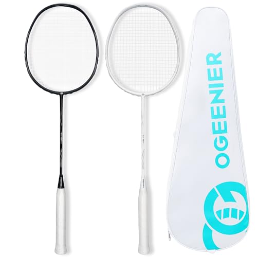 OGEENIER 4U Carbon Fiber Badminton Racket Set, 2 Rackets and Birdies