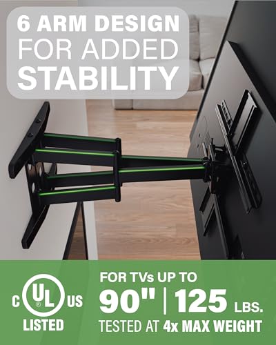 SANUS OLF22 Premium Full Motion TV-Halterung für 42-90 Zoll Fernseher – stabile und Glatte Verlängerung, schwenkbar und neigbar für große Fernseher – universelles Design passend für Samsung, LG, – Bild 7
