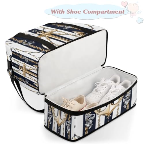 Travel Duffel Bag with Shoe Compartment, Gold Chain Striped Pattern Shoulder Weekender Bags for Women, Foldable Waterproof Travel Bag Carry on Bag4