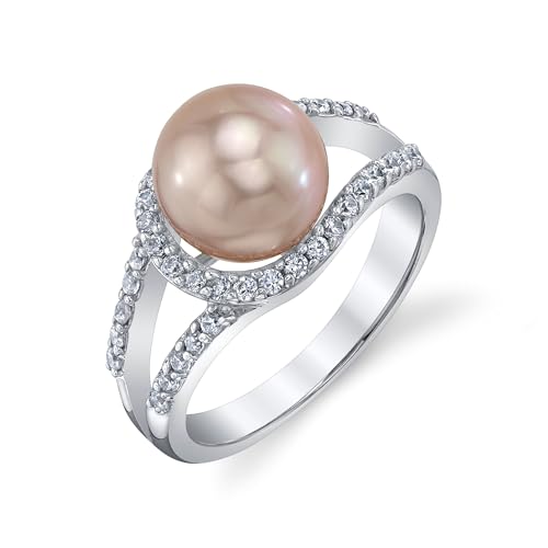 The Pearl Source Freshwater Pearl Ring for Women, 9.0-9.5mm Pink Cultured Pearl, Ring Size 5.0, AAA Grade, Sterling Silver, Classic Fine Jewelry Gift