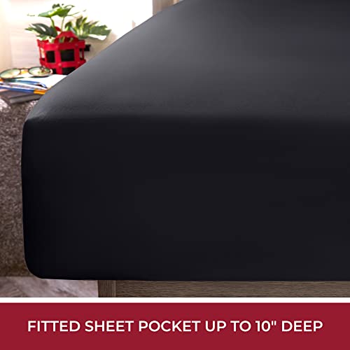 Image of Mellanni RV Short Queen Sheets - 4 PC Iconic Collection Bedding | Hotel Luxury, Extra Soft, Cooling Bed Sheets - Deep Pocket up to 10 inch (RV /Short Queen, Black)
