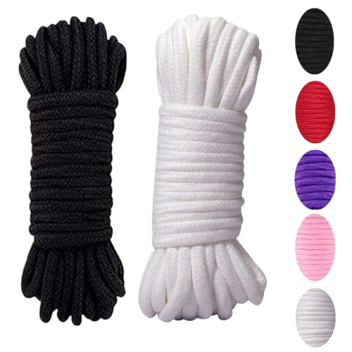 WYMAODAN Cuerda de algodón Suave, Dos Cuerdas Multiusos de 10 M / 8 MM, Cuerda Artesanal, Hilo de algodón Grueso (Negro+Blanco)