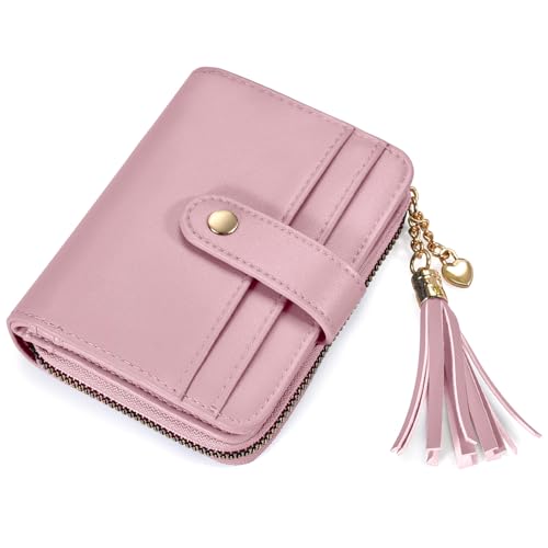oscaurt Wallet Women Small RFID Blocking Bifold Credit Card Wallets with ID Window and Tassel Zipper Coin Pocket Ladies Wallet