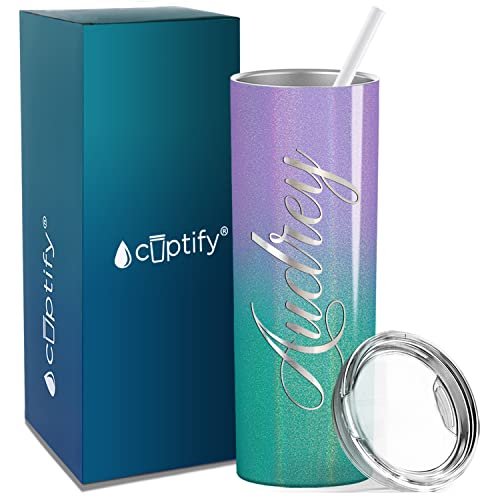 Personalized Skinny 20 Oz With Lid Mermaid Glitter Customized Laser Engraved Cup Gift Stainless Steel Vacuum Insulated Mug #TOP29