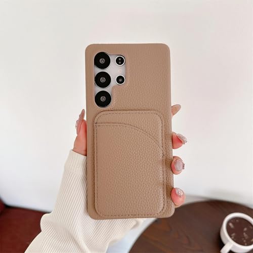 Étui portefeuille en cuir litchi marron haut de gamme pour Galaxy A25