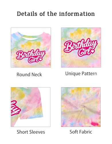 Image of Birthday Girl Shirt 5-12 Year Kids Birthday Party Shirt Doll Themed Letter Girl Short Sleeve Tee Top