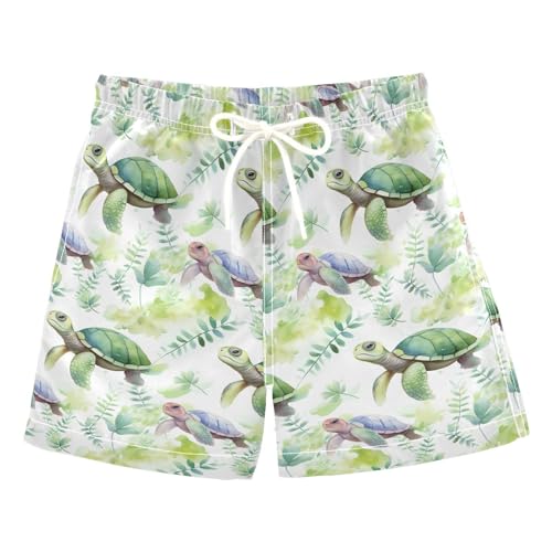 Boys Swim Trunks Watercolor Sea Turtle Green Leaves Pattern Kids Swimsuits Quick Dry Beach Board Shorts Drawstring Bathing Suits for Toddler Swimming Outdoor Travel Beach Surfing Summer 5