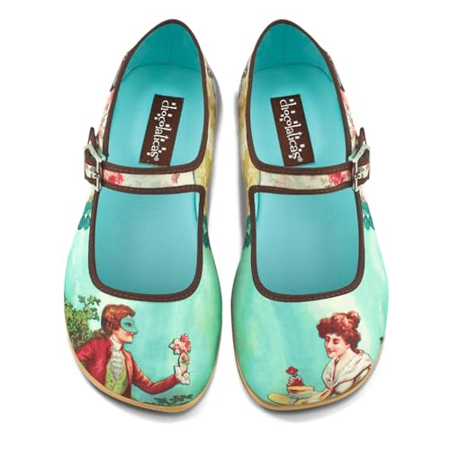 Image of Hot Chocolate Design Whimsical Women's Mary Jane Flats | Adjustable Buckle Strap, Round Closed Toe, Cushioned Insole, Vegan Textile, Lightweight All-Day Wear
