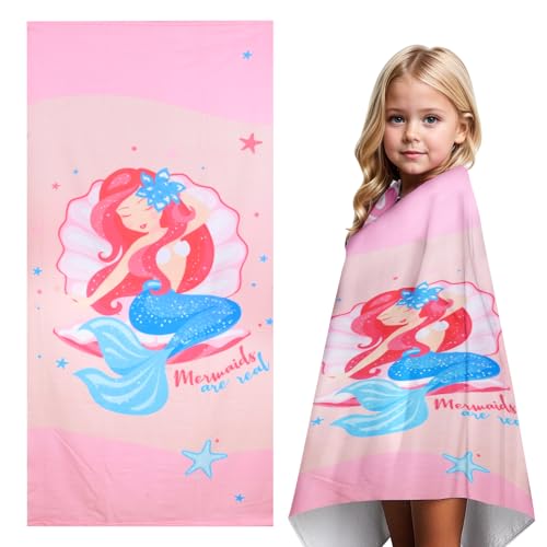 Toalla de Playa Infantil Sirena, 70 x 150 cm, Microfibra Antiarena Toalla de Baño, Toalla de...