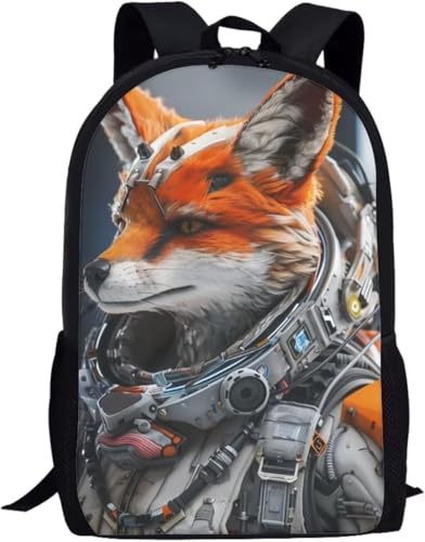 Travel Backpack Astronaut Red Fox, Animal Print, Large Capacity 17in Lightweight Casual Daypack for Business Men Women