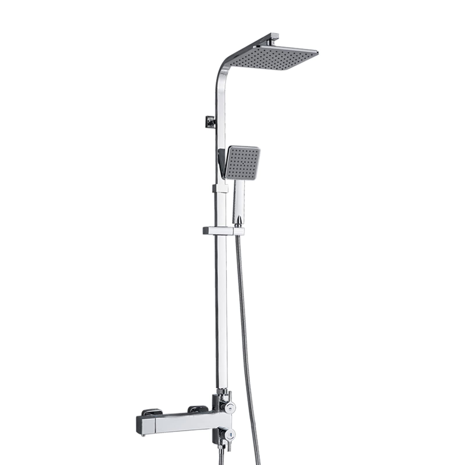 GLJTUO Shower system, Thermostatic Shower System Chrome Brass Shower Faucet Set Wall Mounted Anti Scald Shower Combo Set with 20 cm Rainfall Shower Head and Hand Shower Exposed