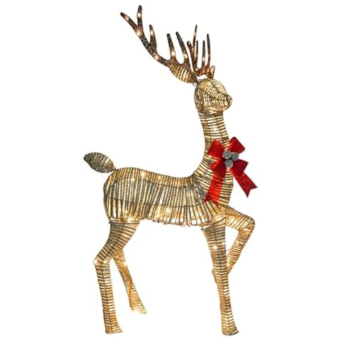 TYUNGZM Christmas Decorations Outdoors Lighted Reindeer with LED Lights & Bow Ties, Light up Decor Iridescent Deer with Ground Stakes for Yard Patio Lawn Garden Party Cover