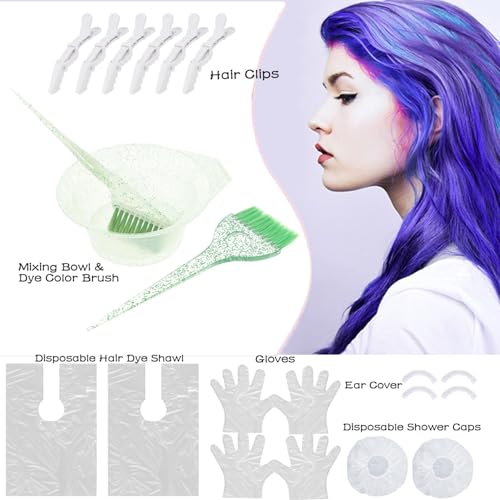 Kit de coloração de cabelo com 17 peças, kit de tingimento de coloração de cabelo profissional verde