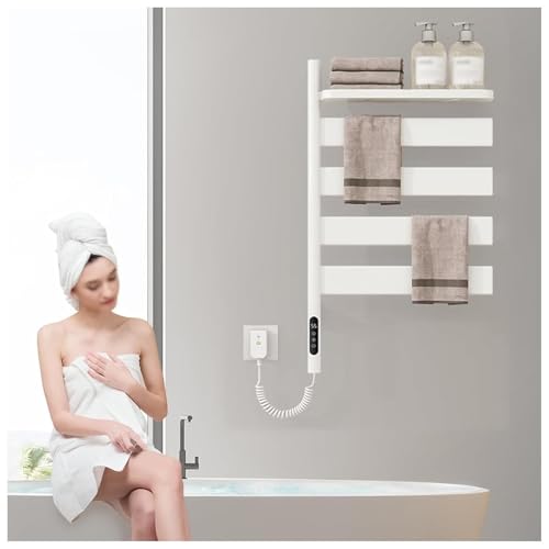 Toalleros Electricos, Calentador De Toallas para Baño 135 W, Orientable 180 con Pantalla LED, Control táctil, Temporizador, Secatoallas con Temporizador Bajo Consumo,White