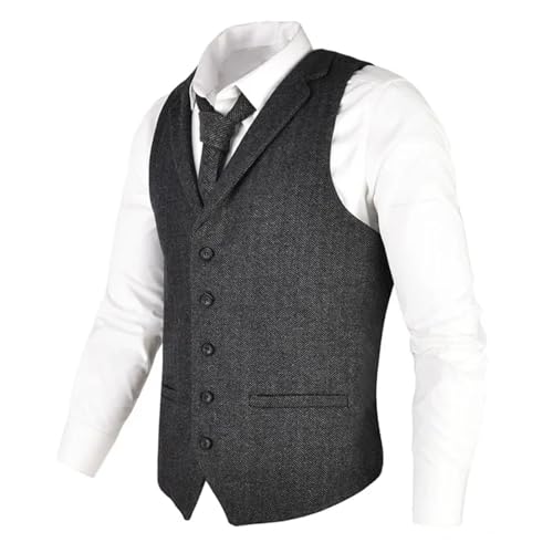 Men's Tweed Blend Suit Vest, Lightweight Slim Fit Waistcoat for Wedding & Groomsmen4