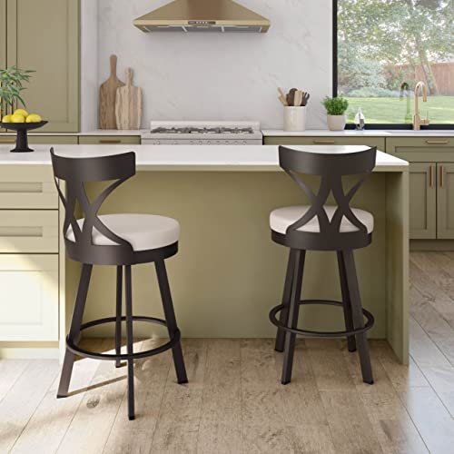 Amisco Washington 30" Bar Height Swivel Stool - Cream Faux Leather / Dark Brown Metal #TOP1
