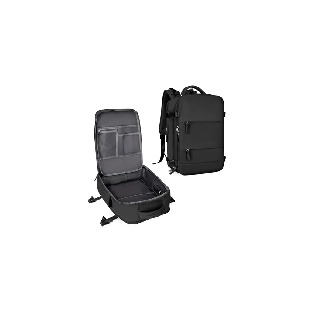 coowoz Travel Backpack For Wom in black, shown with multiple compartments and padded straps