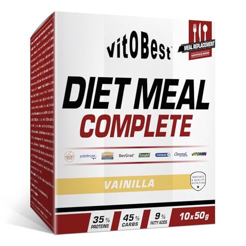 VITOBEST | Diet Meal Complete (Sobres) | Sustitutivo de comida con proporción equilibrada de proteínas, carbohidratos y grasas | Con vitaminas, minerales | Sabor Vainilla - 10 sobres x (50 g)