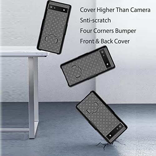 Ailiber Case For Google Pixel 6A, Pixel 6A Case Holster With Screen Protector, Swivel Belt Clip, Kickstand Holder Cover, Slim Shockproof Shell Slide Pouch Phone Cover For Google Pixel 6 A-Black #TOP4