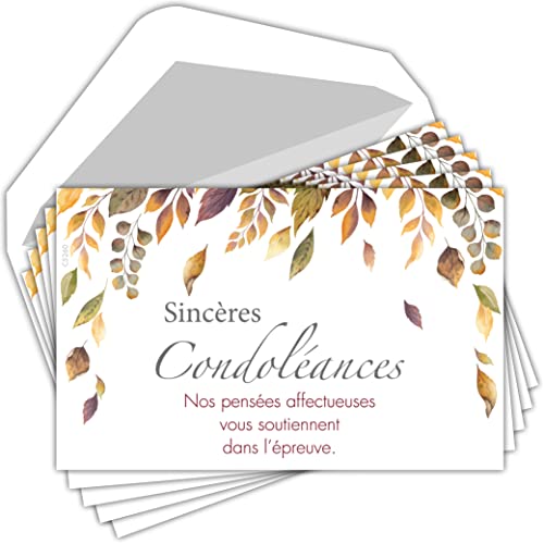 Sincères Condoléances Set of 5 Identical Cards + 5 White Envelopes 9 x 14 cm C5260 Affectionate Thoughts Courage Support Evidence Death Grief Fall Leaves Tree Pouch Made in France