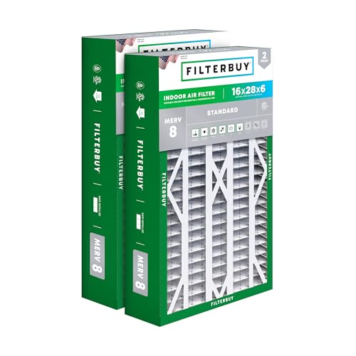 Filterbuy 16x28x6 Air Filter MERV 8 Dust Defense (2-Pack), Pleated HVAC AC Furnace Air Filters Replacement for Aprilaire Space-Gard 401/2400 & Lennox (Actual Size: 15.50 x 26.88 x 6.00 Inches)